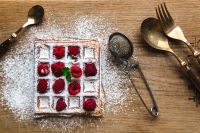 Kaboompics - Breakfast waffles with fresh raspberries