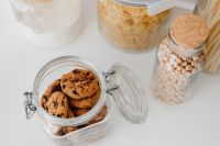 Chocolate chip cookies in a jar and chickpeas