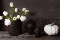 Dark mood home decorations with pumpkin & flowers