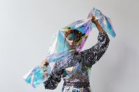 Kaboompics - Futuristic photo shoot - beautiful Asian model - silver - neon colors - holographic