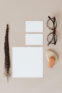 Kaboompics - Blank cards & glasses on beige background
