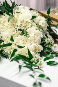 Beautiful bouquet of white flowers on a table