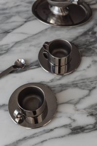 Kaboompics - Arabescato Marble Table - Cup of Coffee - Metal - Steel