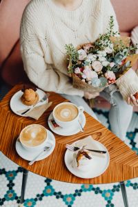 Kaboompics - Delicious coffee & dessert in the Beza café in Lodz, Poland // Bouquet of flowers
