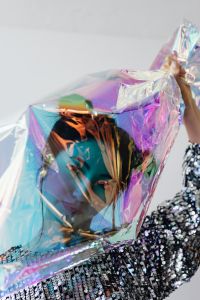Kaboompics - Futuristic photo shoot - beautiful Asian model - silver - neon colors - holographic