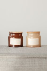 Kaboompics - Candles in glass - blank labels - mockup photo