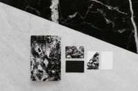 Kaboompics - Black & white mockup business brand template on marble background